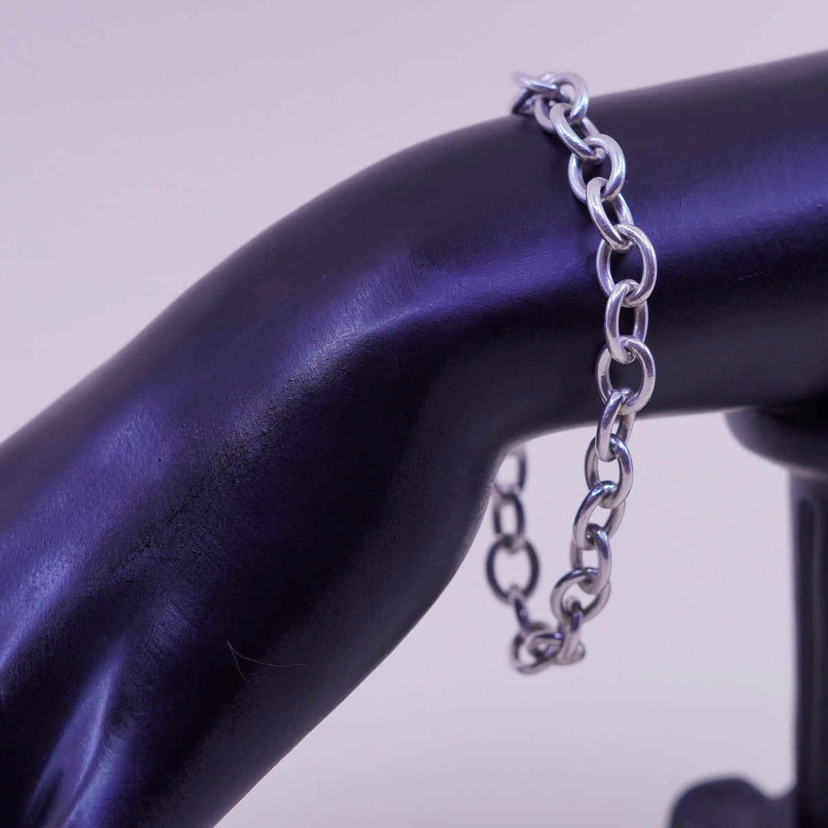 7”, 9mm, Vintage sterling 925 silver circle charm link chain bracelet