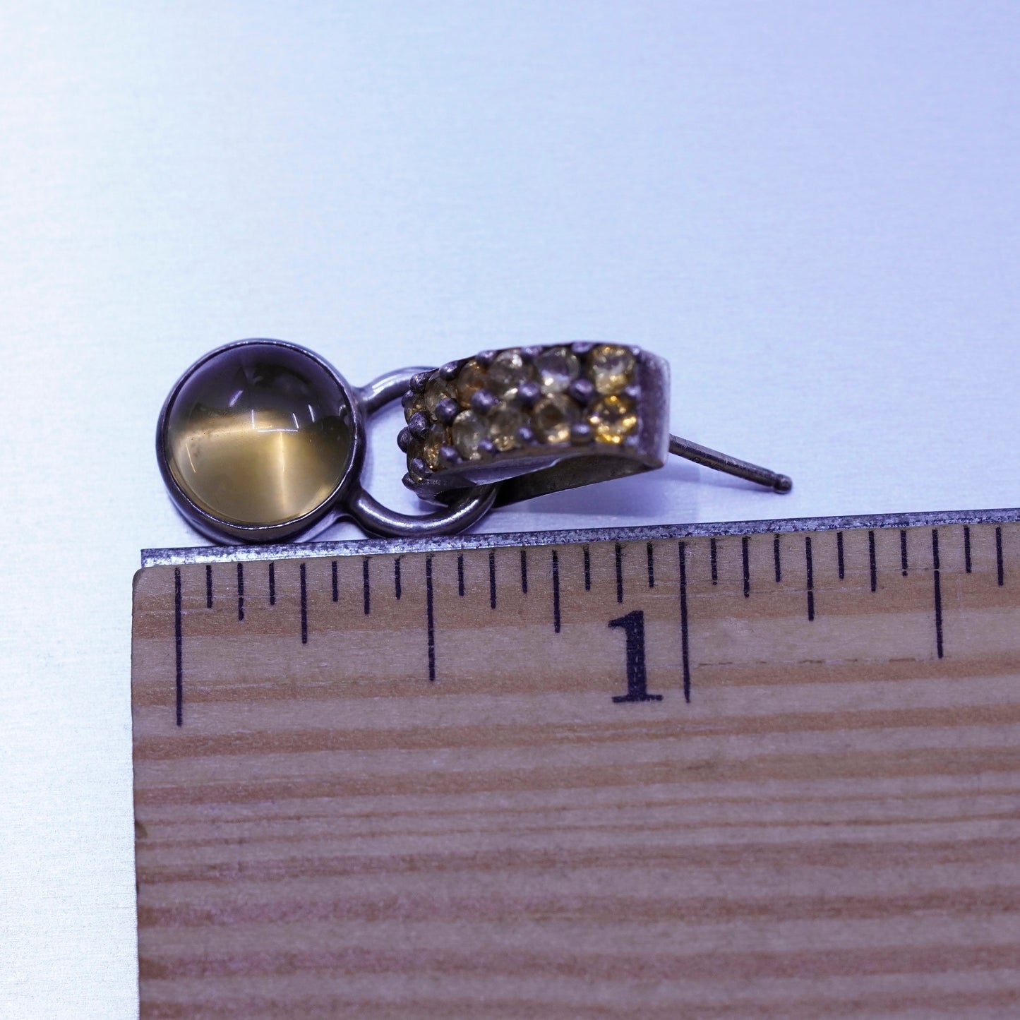 Vintage fusion Sterling 925 silver handmade earrings with citrine and dangles