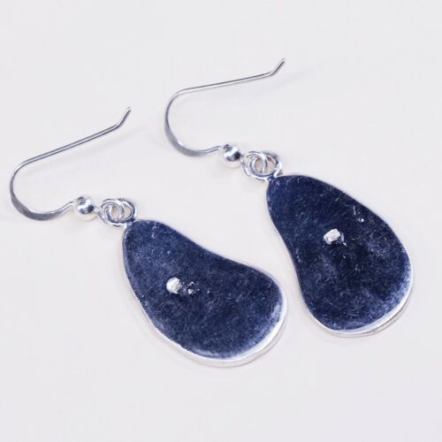 STERLING 925 SILVER Handmade Earrings W/ Blue N Pink Bean MOTHER OF PEARL