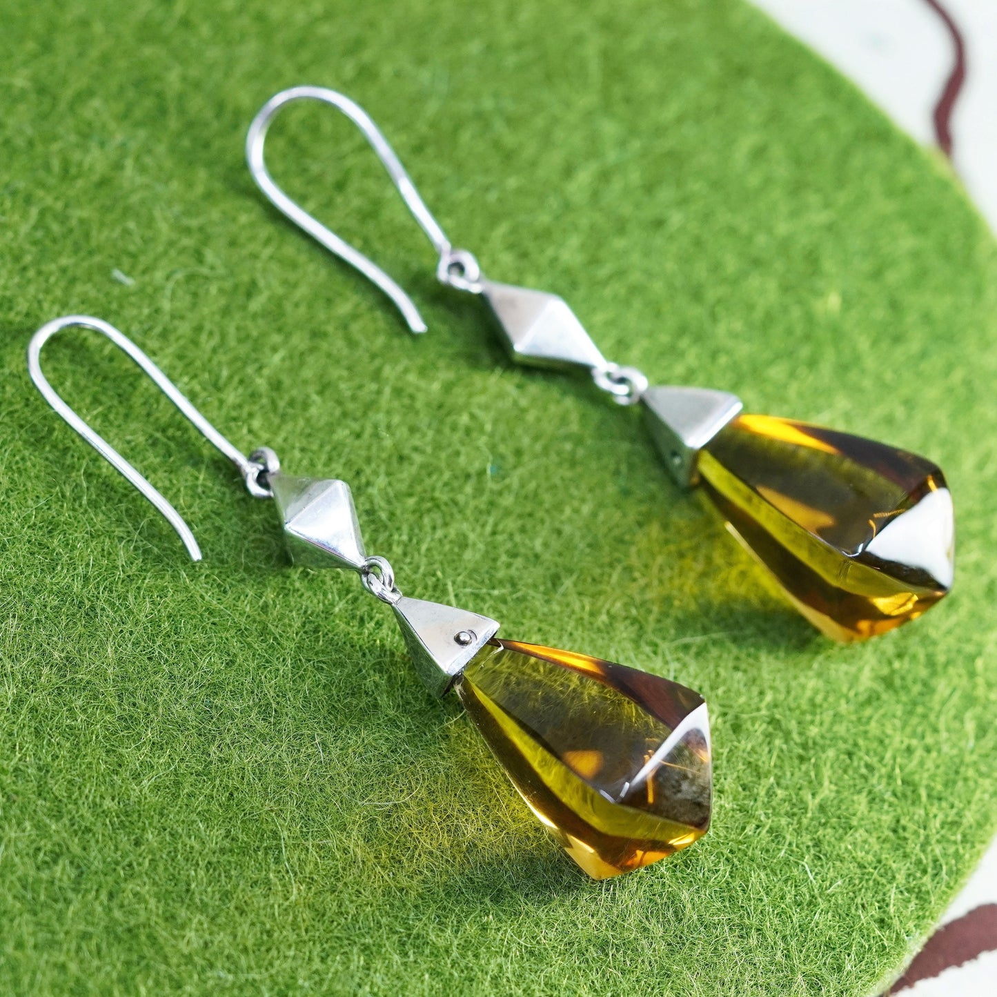 vtg Hong Kong sterling 925 silver handmade earrings with teardrop smoky quartz