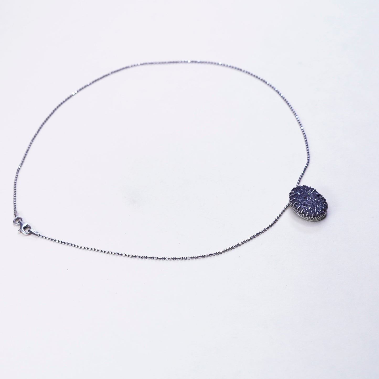 16”, vintage sterling silver handmade necklace, 925 bead chain with druzy stone