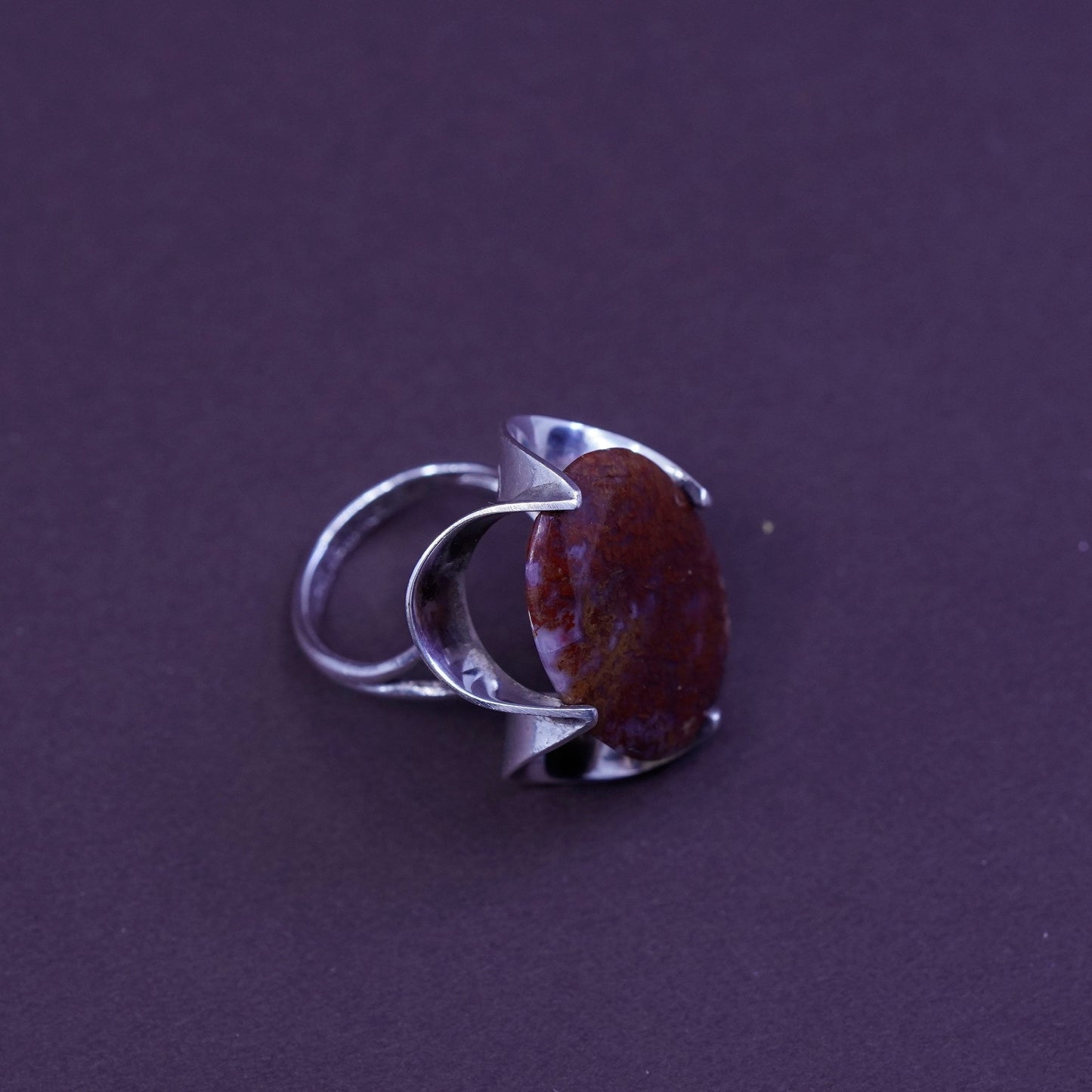 Size 3.5, Sterling 925 silver handmade flower crown ring with dendritic agate
