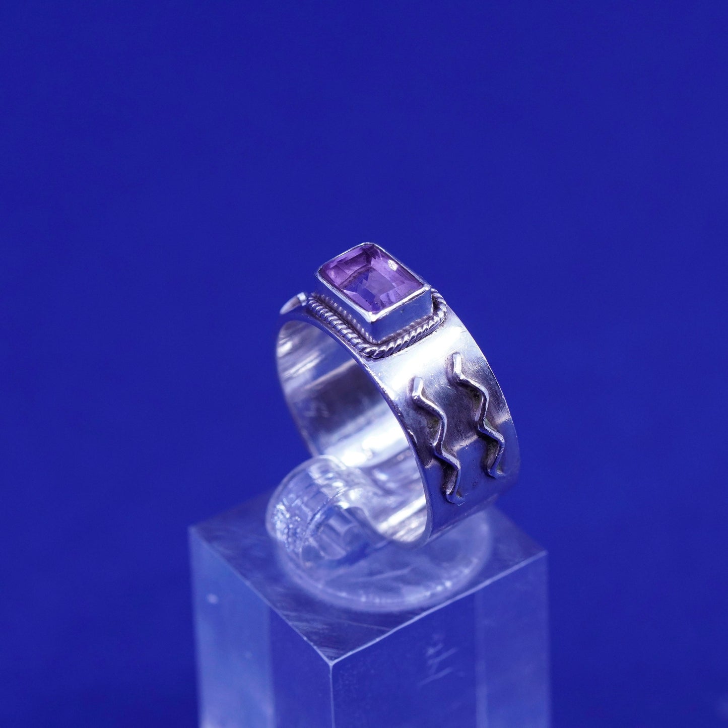Size 8, vintage Southwestern Sterling silver handmade ring, 925 band amethyst