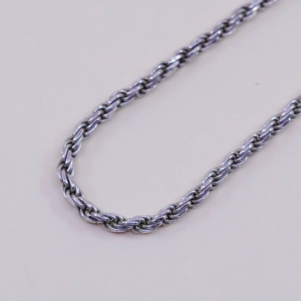18”, 3mm, vintage Sterling silver necklace, Italy 925 diamond rope chain