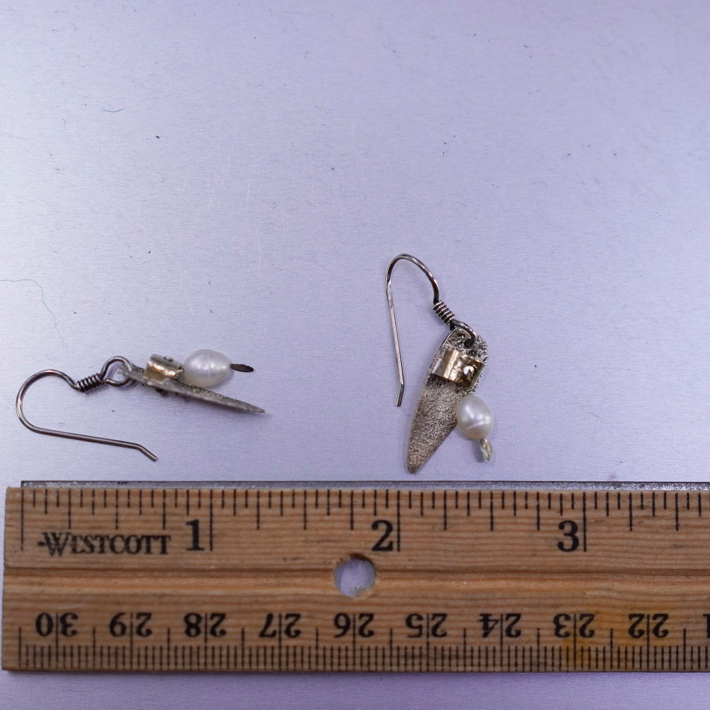 Vintage GLV two tone Sterling 925 silver handmade earrings w/ freshwater pearl