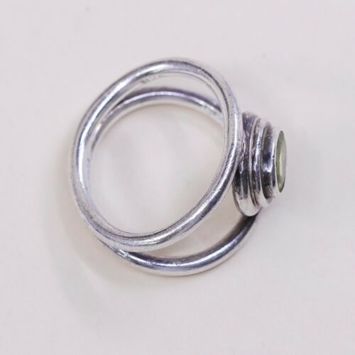 Sz 5, Vtg Sterling Silver Handmade Ring, 925 Silver Band W/ peridot