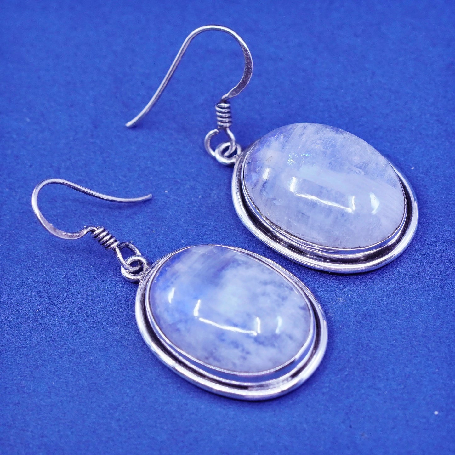 Vintage Sterling 926 silver handmade earrings with oval moonstone