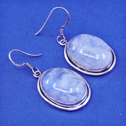 Vintage Sterling 926 silver handmade earrings with oval moonstone