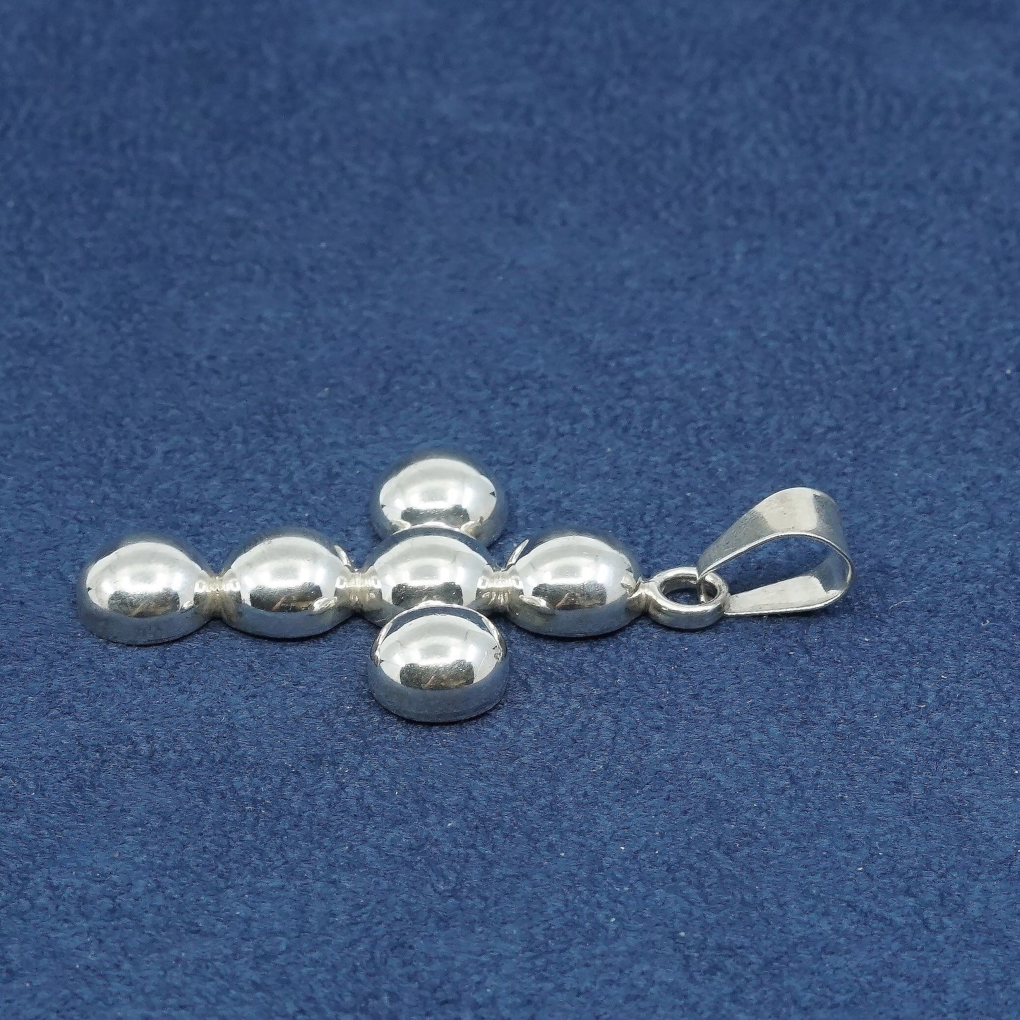 vtg Sterling silver handmade pendant, 925 beads cross, stamped 925 Mexico