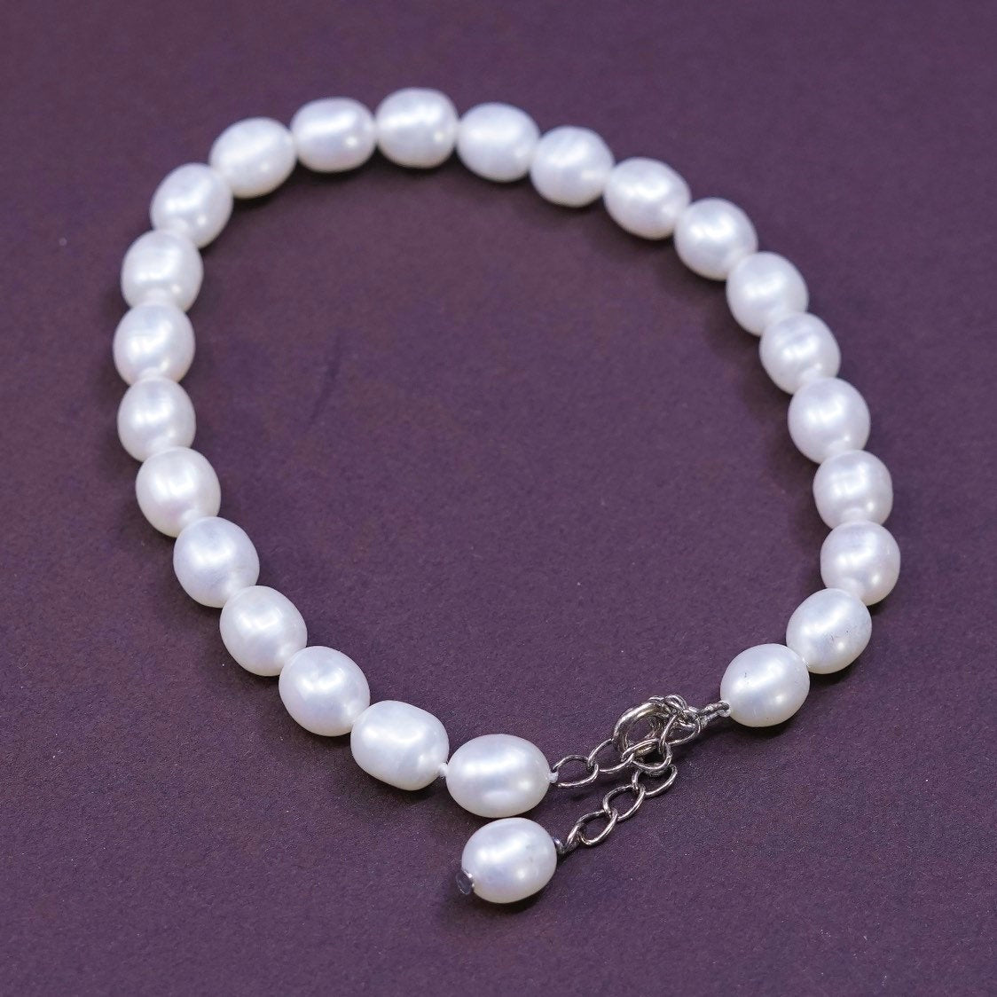 6.75”, 6mm, vtg Sterling silver handmade bracelet, freshwater pearl chain 925