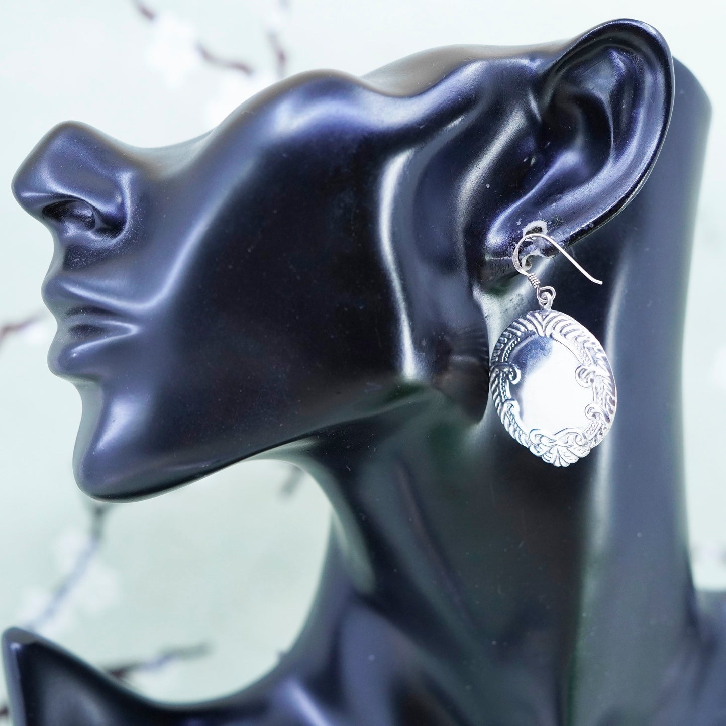 Vintage modern sterling silver handmade earrings, textured 925 tag dangles