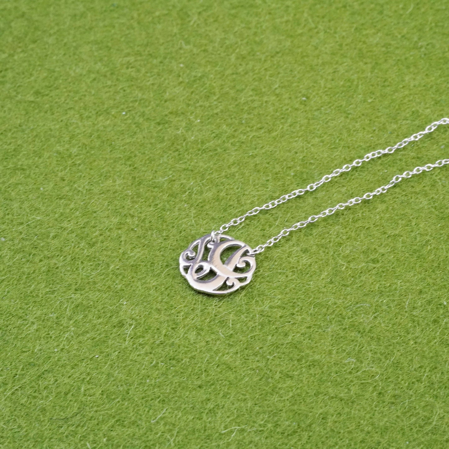 16+2” Sterling 925 silver handmade necklace, circle chain with swirly pendant
