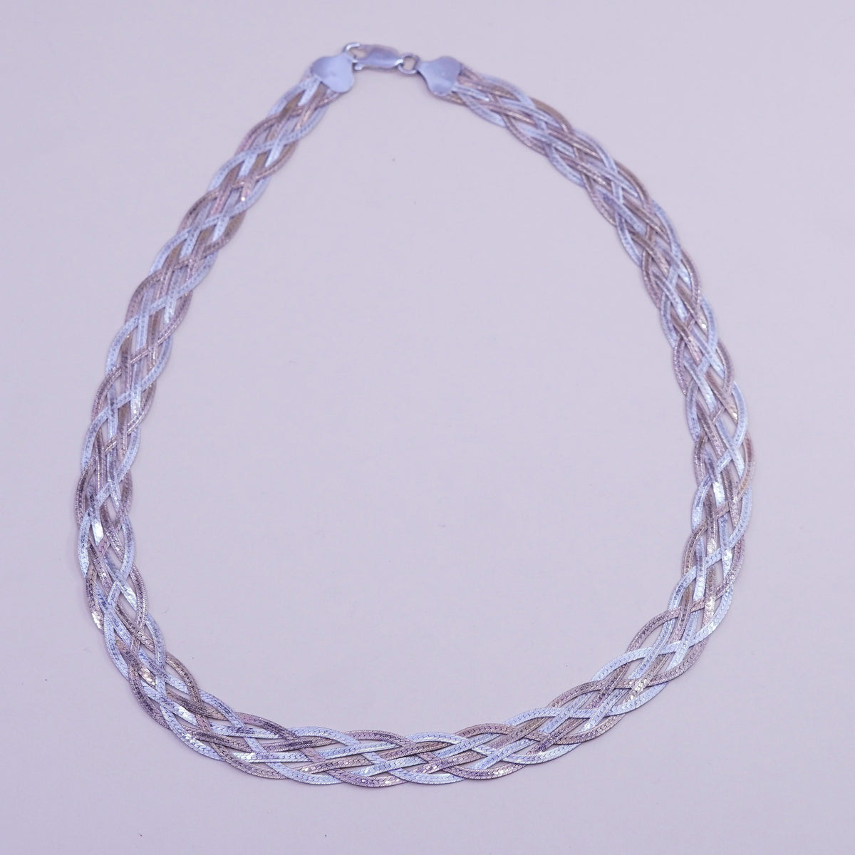 18”, Italy 6 Strands 925 Sterling Silver Woven Braided Herringbone necklace
