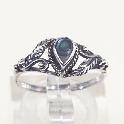 Size 5.5, Vtg Sterling 925 Silver Handmade Ring W/ Abalone N Leaves Around