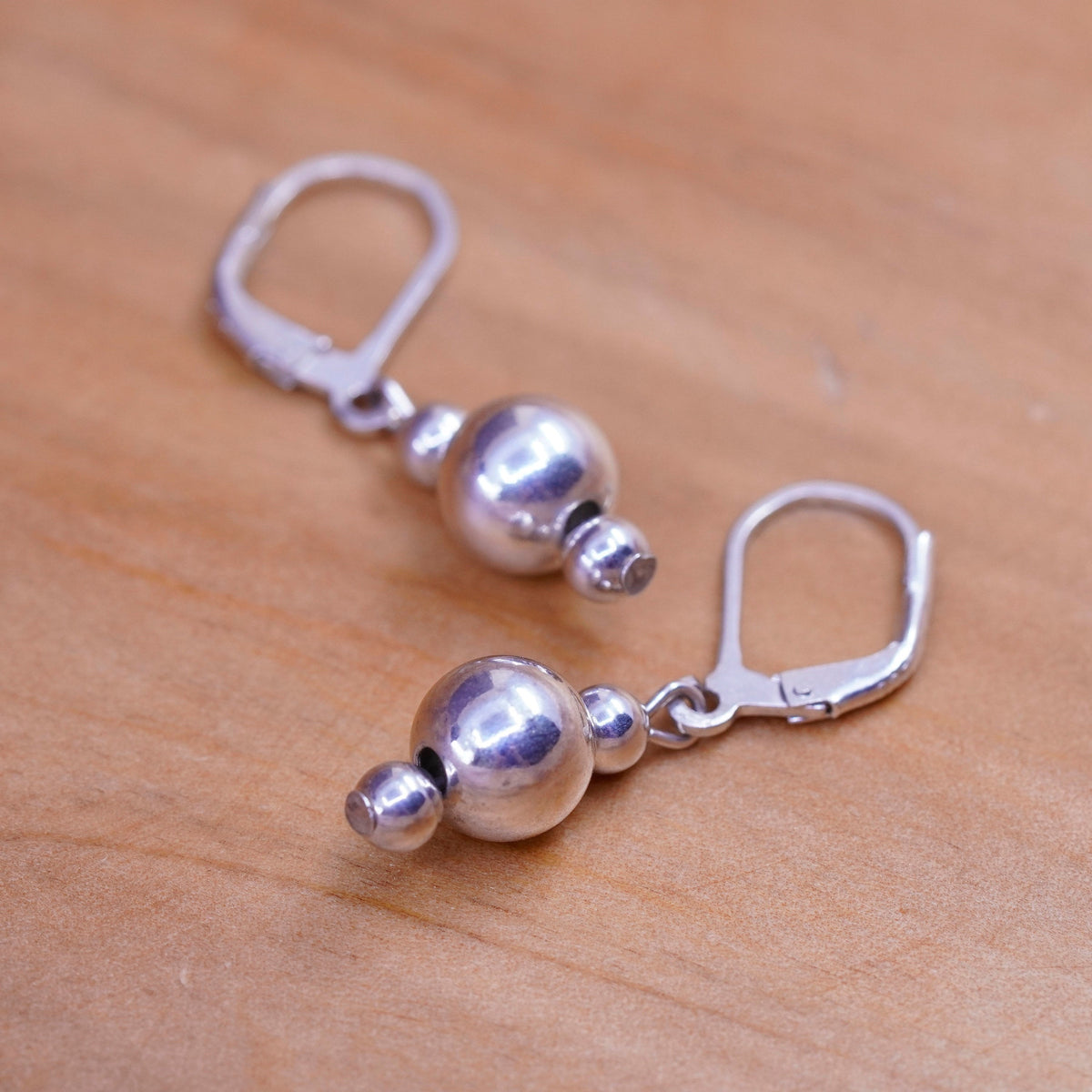 Vintage Sterling silver handmade earrings, 925 beads drops