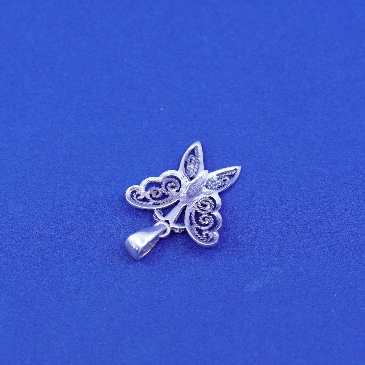 Vintage sterling silver handmade pendant, 925 filigree butterfly