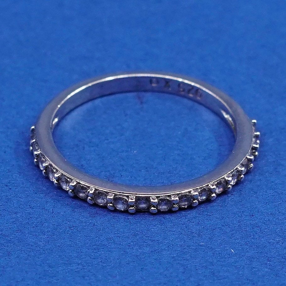 sz 6, vtg XO Sterling silver engagement ring, 925 band w/ clear crystal