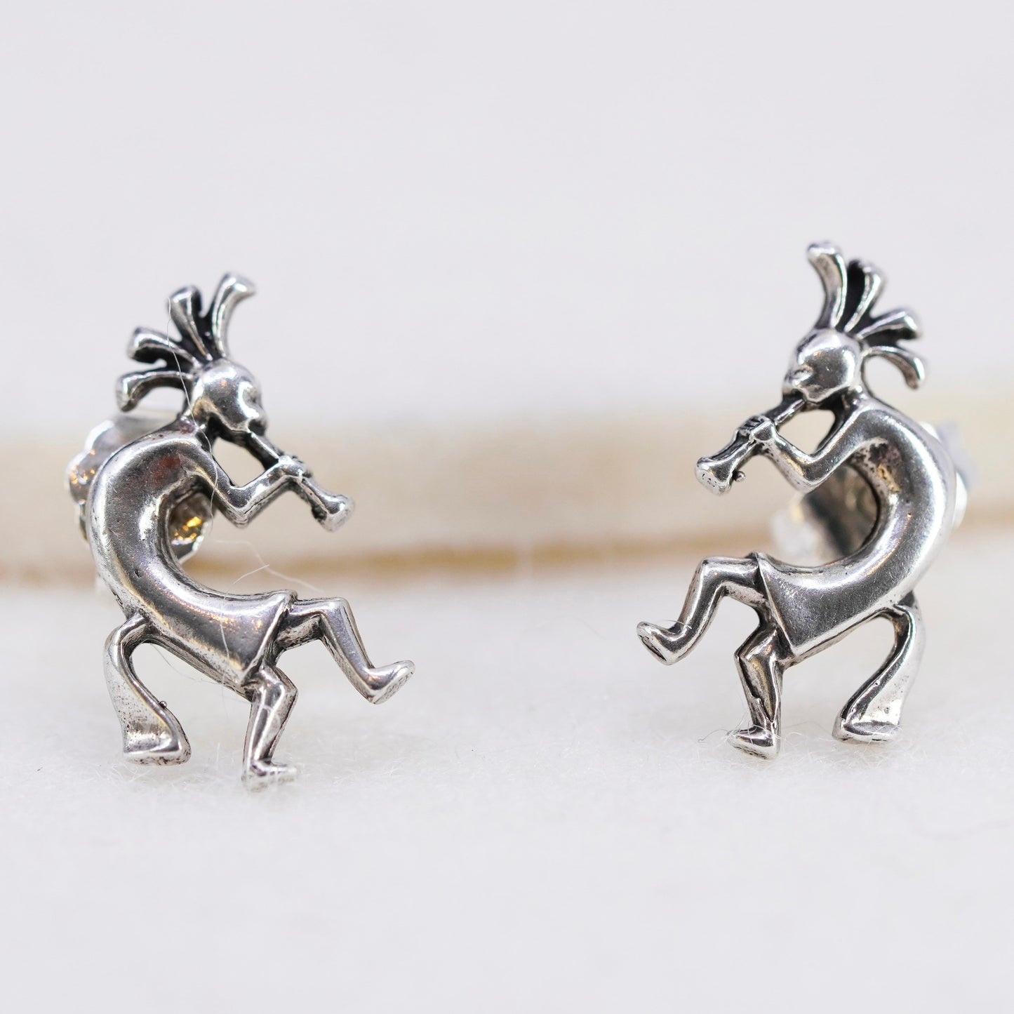 Vintage Sterling silver handmade earrings, 925 kokopelli studs