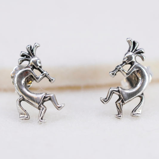 Vintage Sterling silver handmade earrings, 925 kokopelli studs