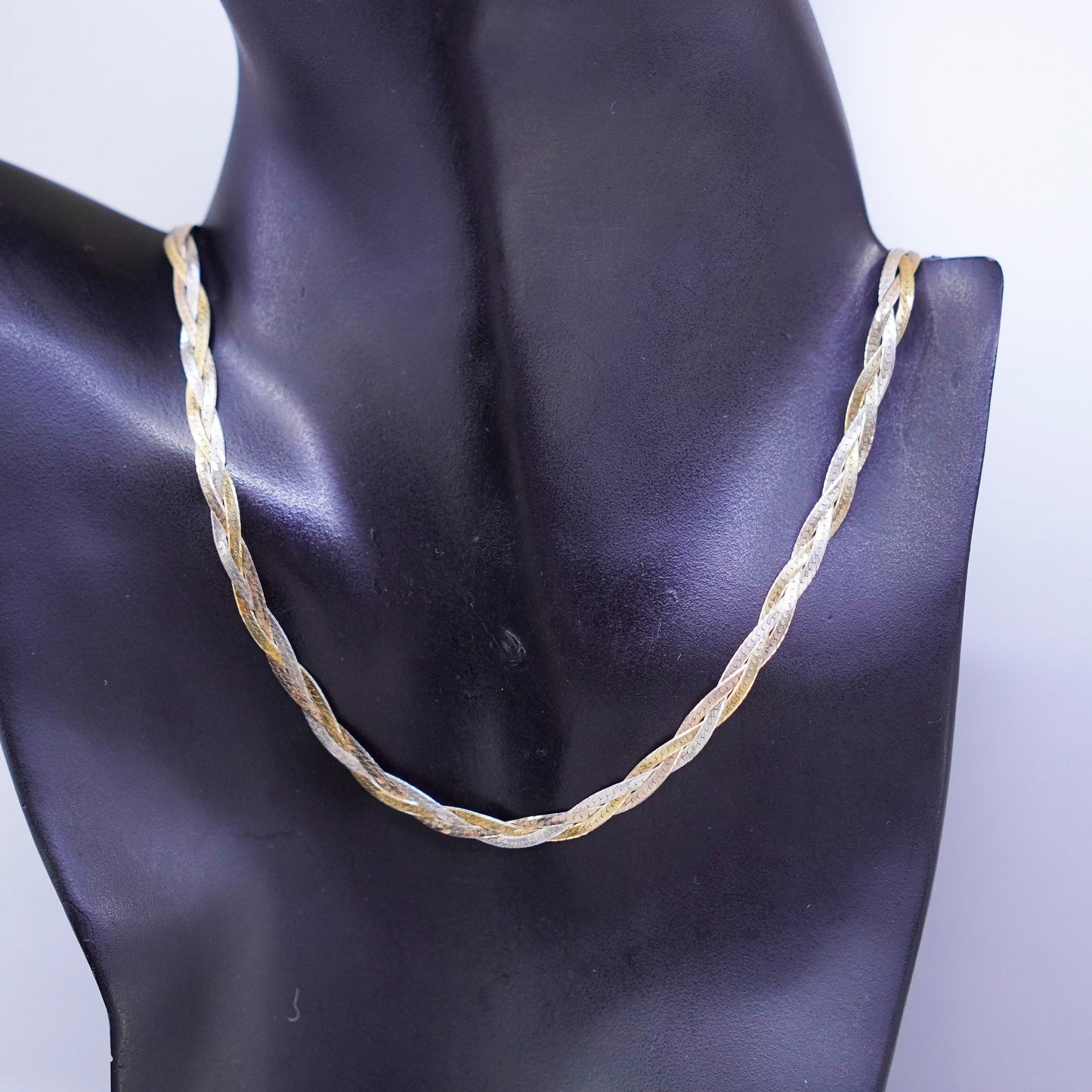 18” Italy vermeil gold Sterling 925 silver woven braided herringbone necklace