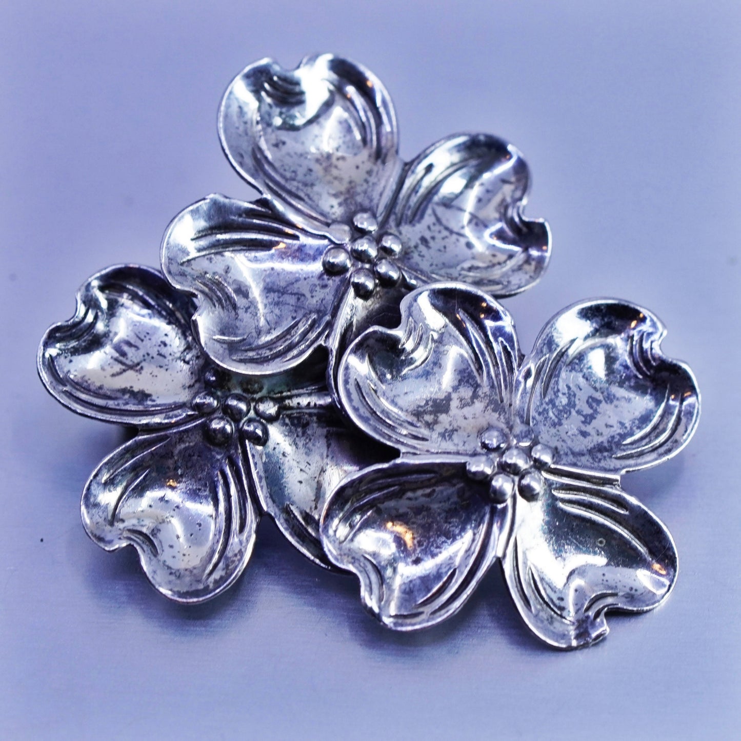 Vintage beau sterling silver handmade brooch, 925 dogwood flower pin