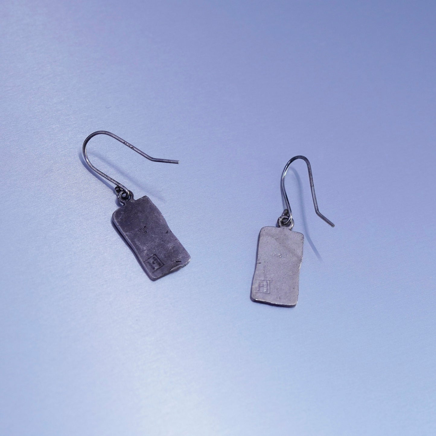 vintage Sterling silver handmade earrings, 950 tag dangles with heart engraved