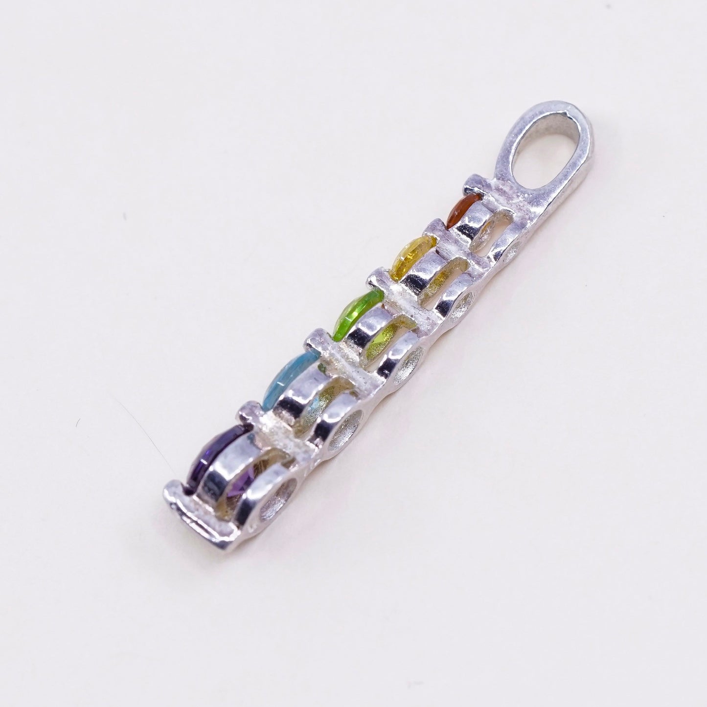 Sterling silver pendant, solid 925 silver with amethyst ruby citrine peridot