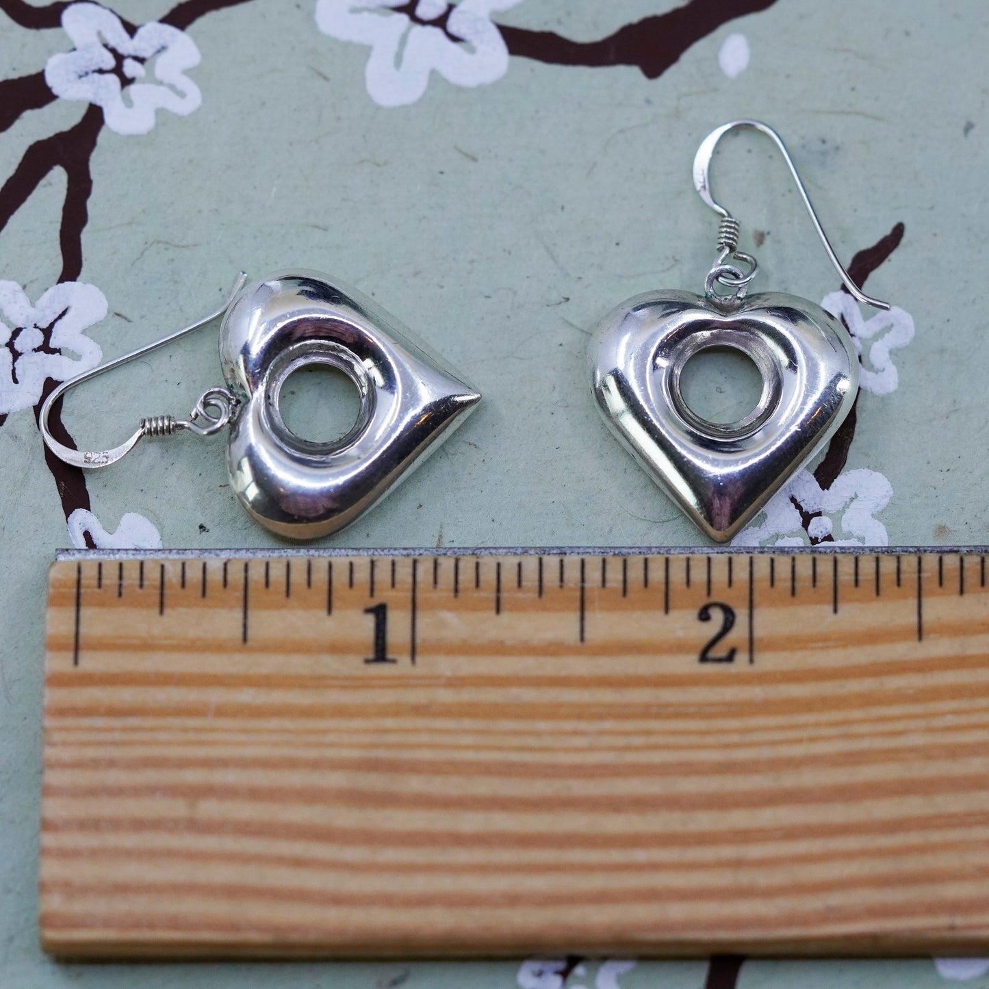 Vintage Mexico Sterling 925 silver handmade earrings heart drops