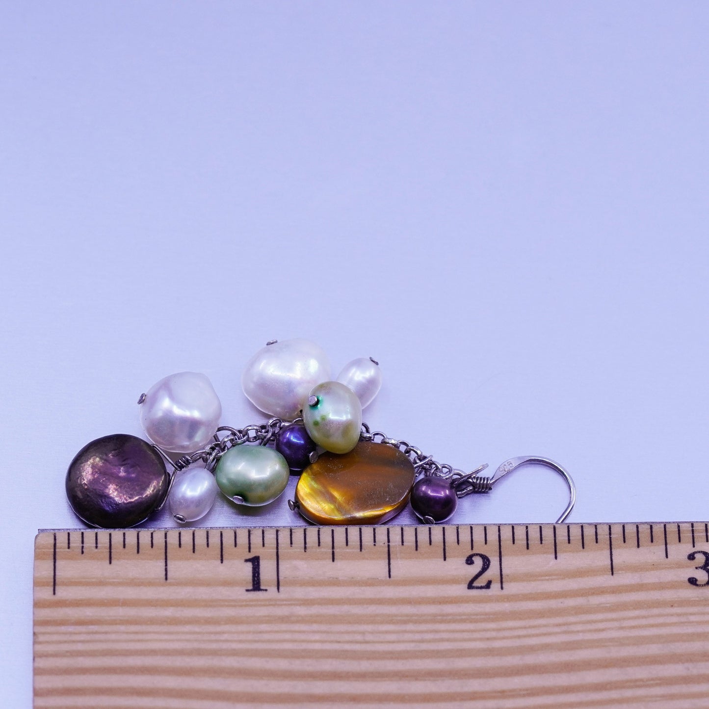 Vintage Sterling 925 silver handmade earrings with cluster freshwater pearl