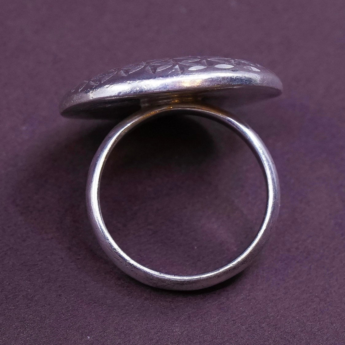 sz 7, vtg Sterling silver handmade ring, 925 diamond textured band