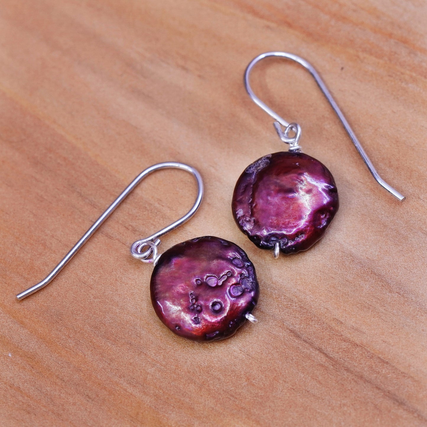 Vintage Sterling 925 silver handmade earrings with red coin pearl