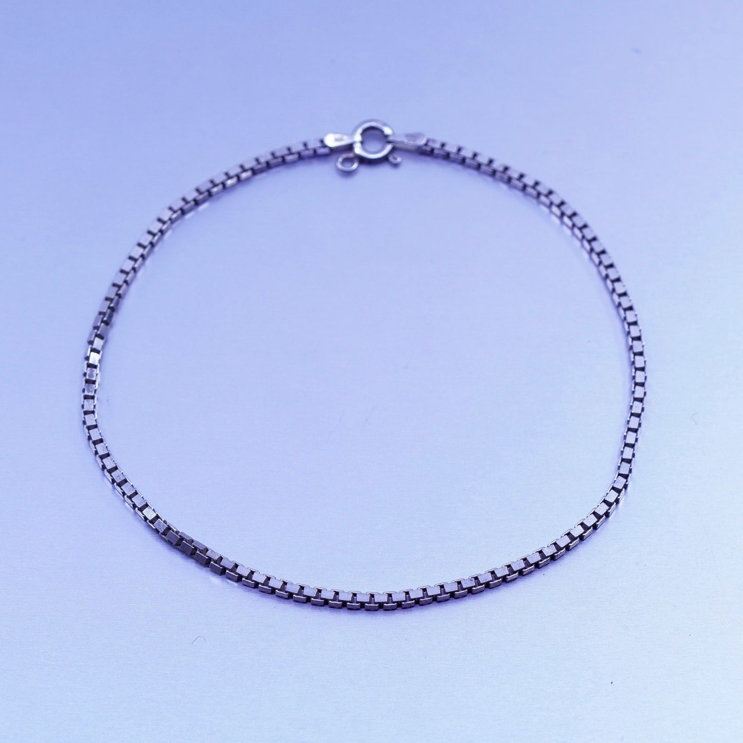 8.75” 2mm, Vintage Italy Sterling 925 silver handmade bracelet, box chain