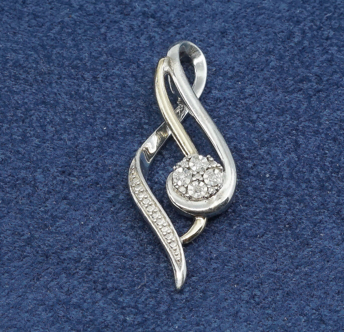 vtg two tone Sterling silver with 10K pendant, 925 N genuine diamond