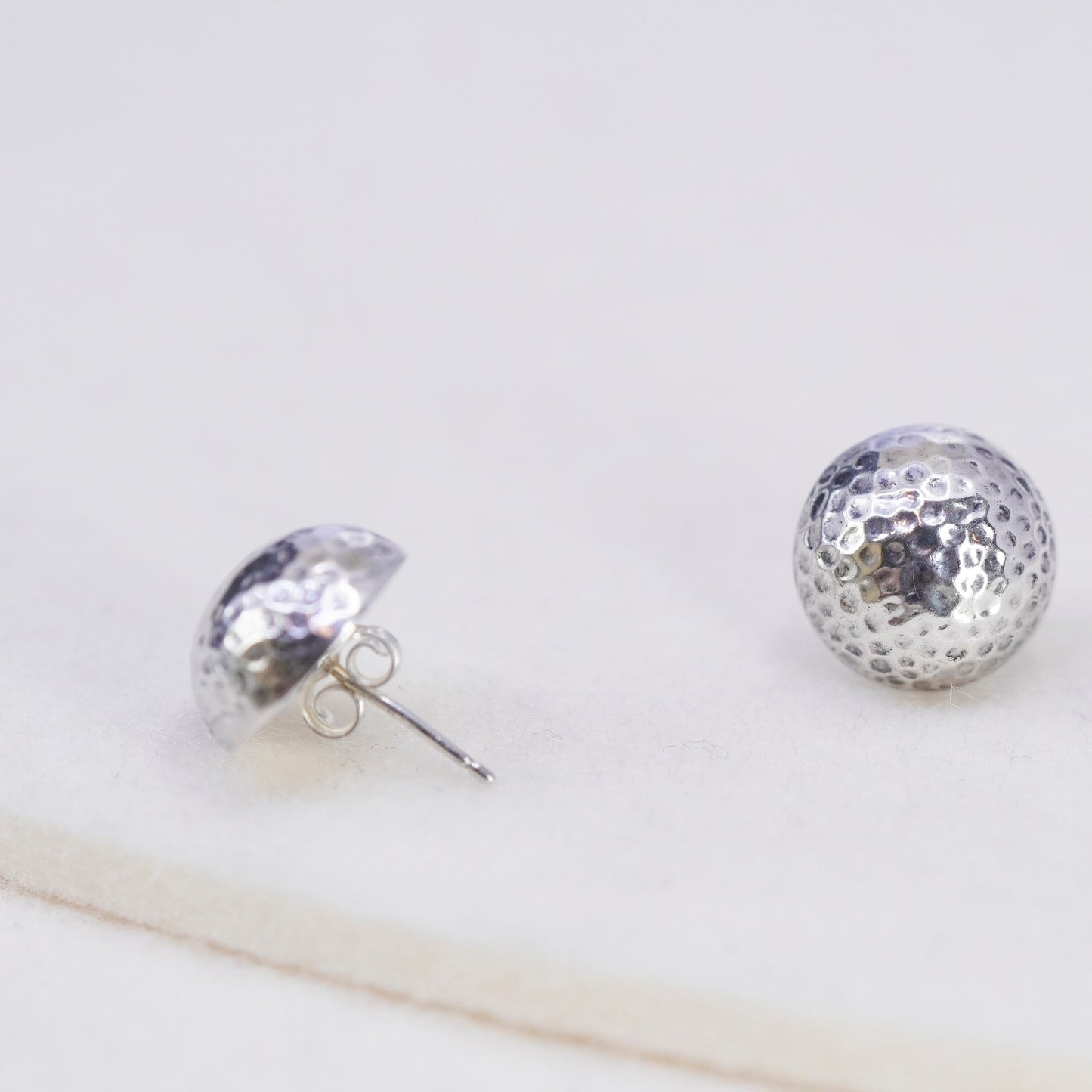 Vintage Sterling 925 silver handmade earrings, hammered textured studs