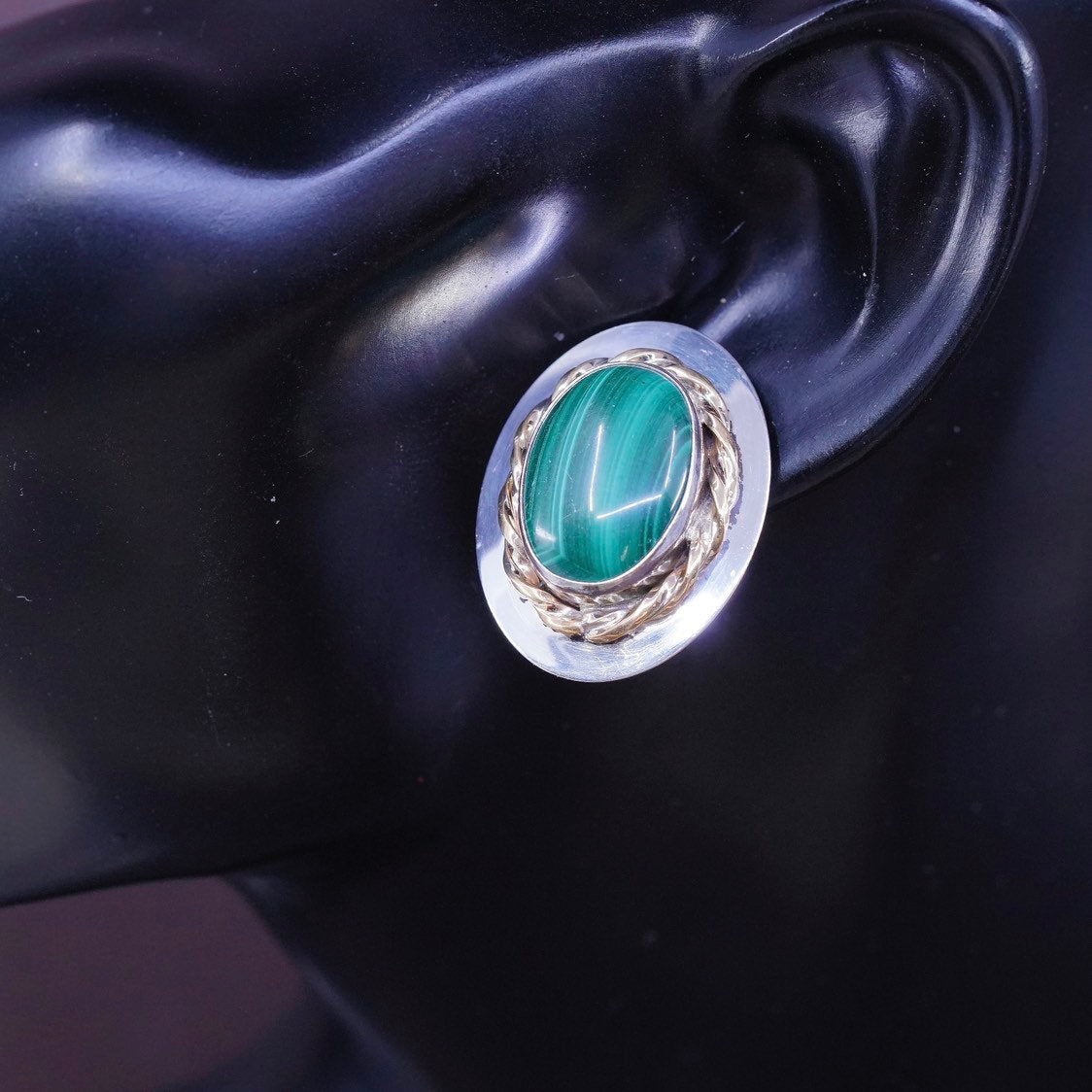 VHC Sterling silver earrings southwestern 925 studs w/ malachite N 14K GF cable