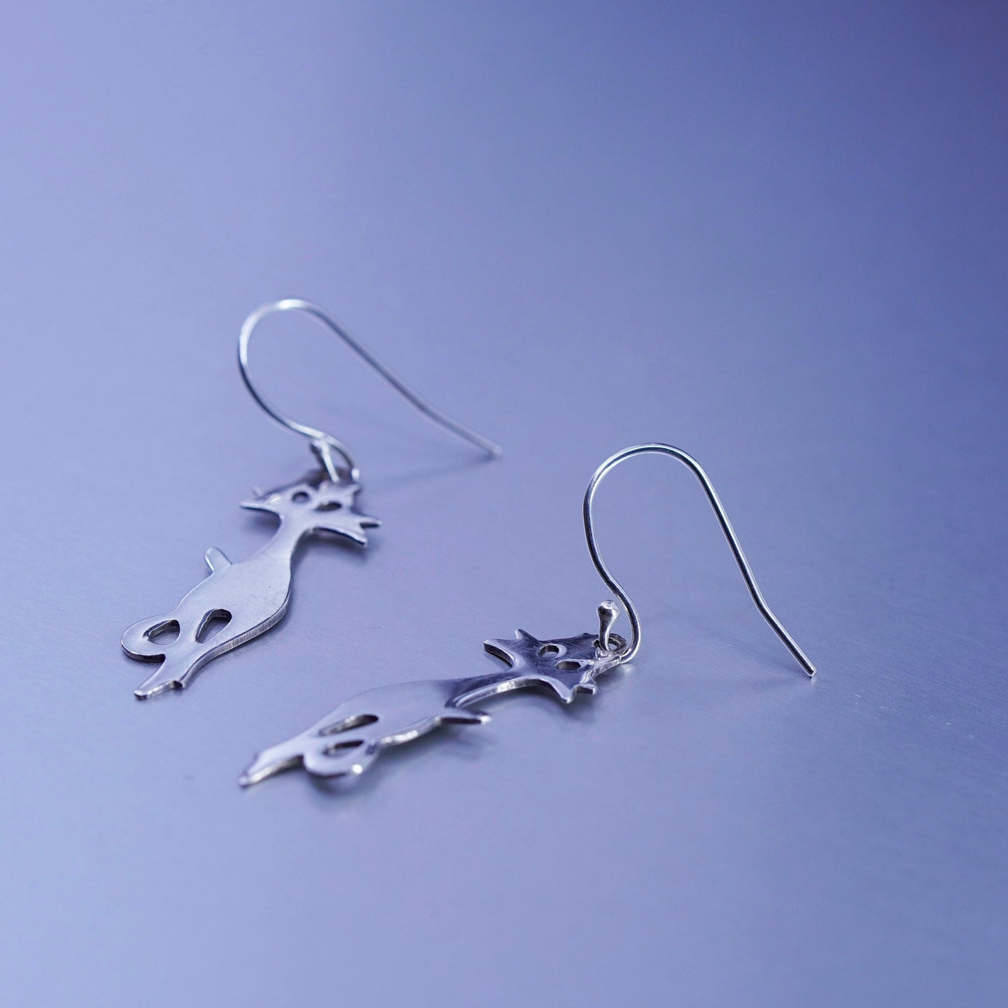 vintage Sterling silver handmade earrings, 925 cat kitty dangles