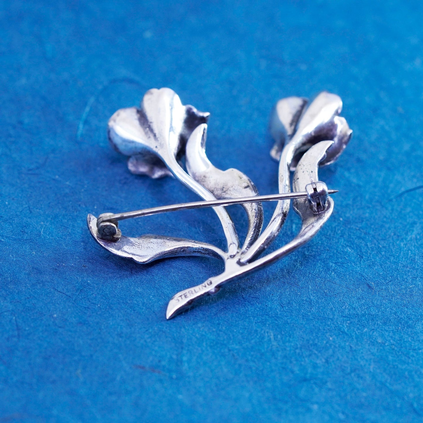 Vintage southwestern Sterling 925 Silver handmade Orchid Flowers Brooch pin