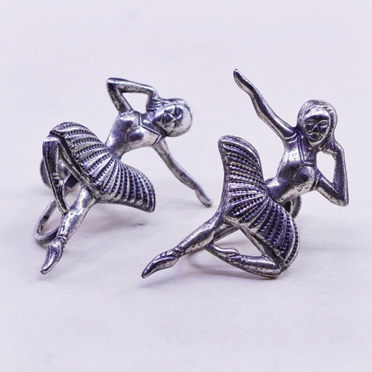 Vintage Beau Sterling silver handmade earrings, 925 screw back ballerinas