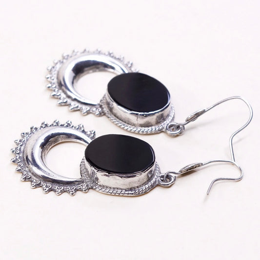 Sterling 925 silver handmade earrings w/ obsidian and beads around