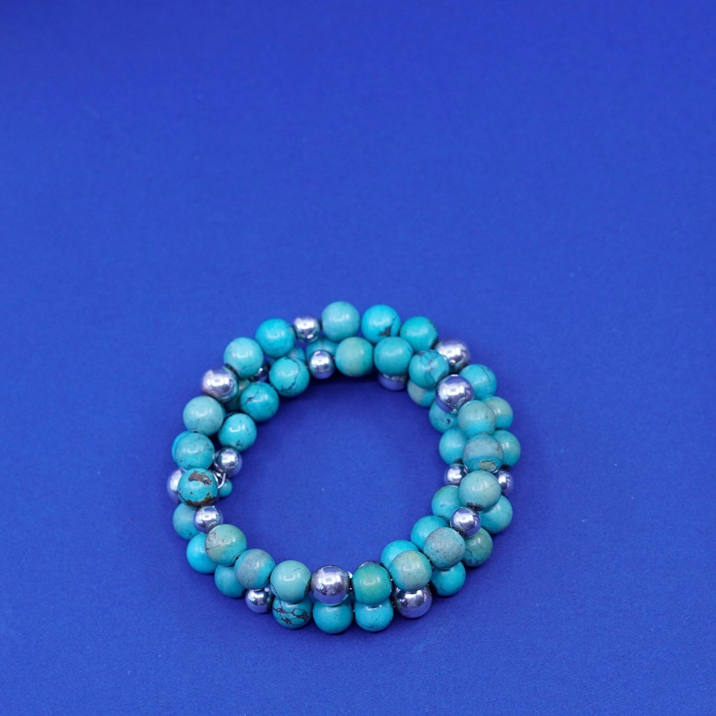 6.5”, sterling silver handmade bracelet, 925 wrap bangle with genuine turquoise