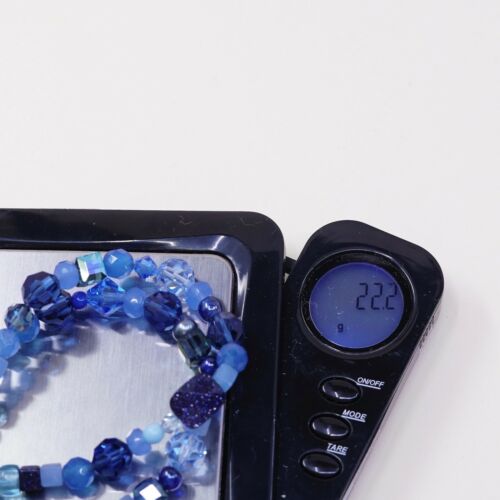 6.5”, Double Strands Sterling 925 Silver Handmade Bracelet, Blue Crystal beads