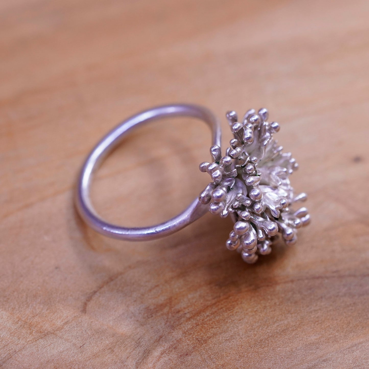 Size adjustable, vintage Sterling silver flower ring, 925 beaded flower band