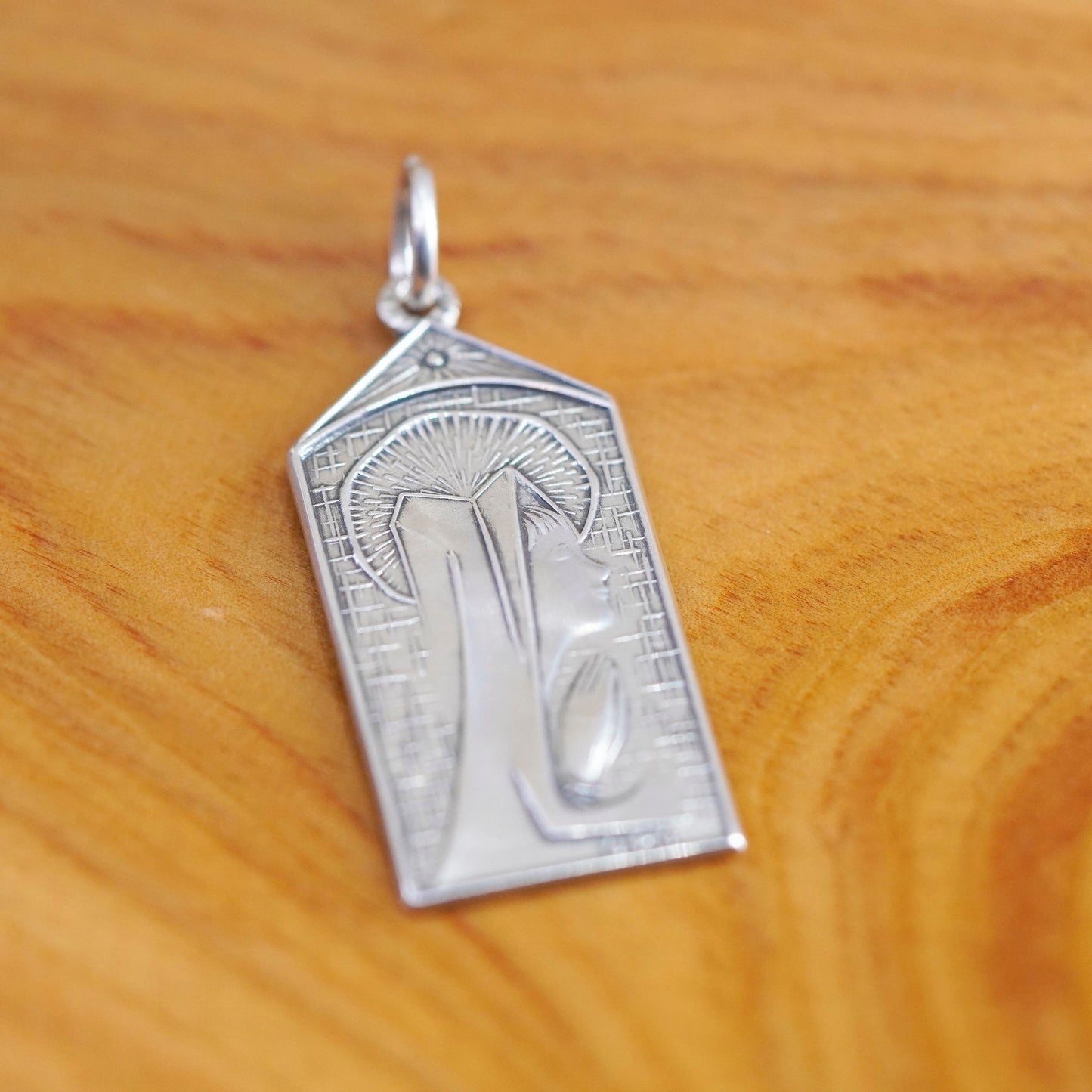 Vintage Sterling 925 silver handmade relief Virgin Mary charm pendant