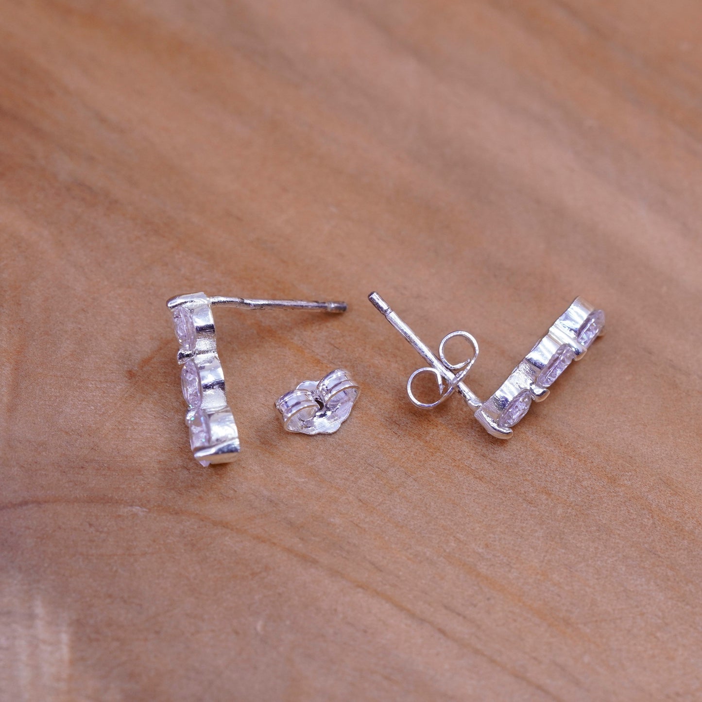 vintage Sterling silver clear round crystal studs, cz earrings
