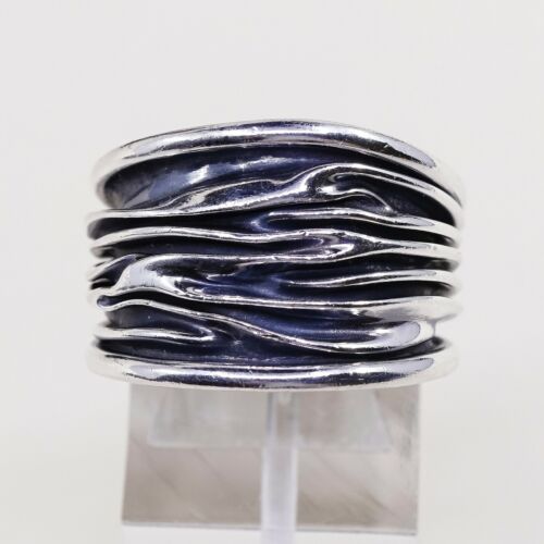Size 8, Vtg Oxidized Mexico Sterling 925 Silver Handmade Wrinkly Ring Band
