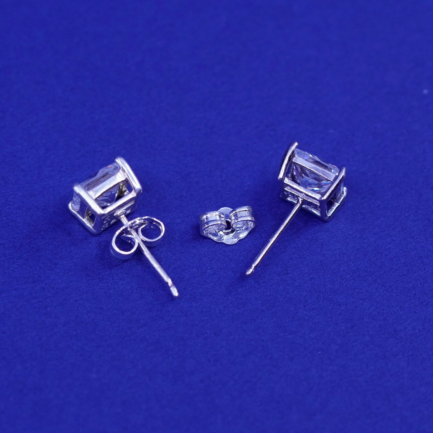 6mm, Sterling 925 silver handmade square earrings with cz studs