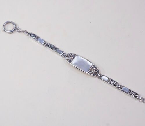 6.75”, Vtg Handmade White Mother Of Pearl Disc Bracelet 925 Sterling silver Bali