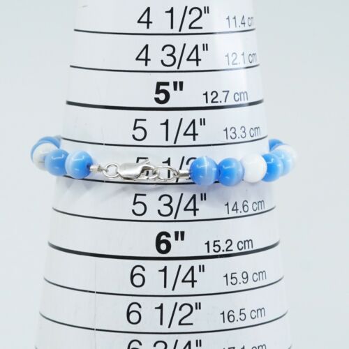 5.5”, Mexico Sterling 925 Silver Handmade Bead Bracelet, Blue Tiger’s Eye beads