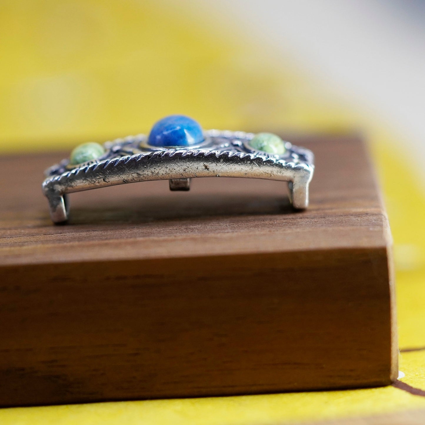 Sterling silver 925 handmade slide pendant with turquoise denim lapis lazuli
