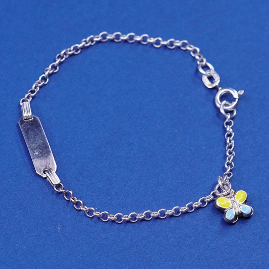 6.25", 1mm, vtg handmade Sterling silver bracelet, circle chain butterfly charm